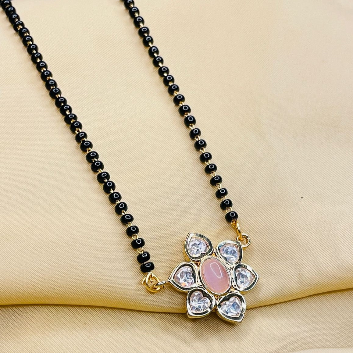 Charming Pink Flower Polki Mangalsutra - Abdesignsjewellery