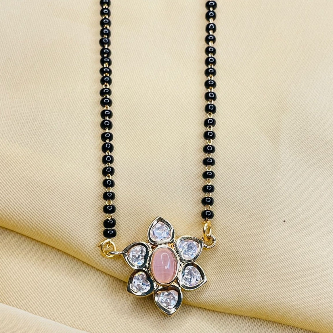 Charming Pink Flower Polki Mangalsutra - Abdesignsjewellery