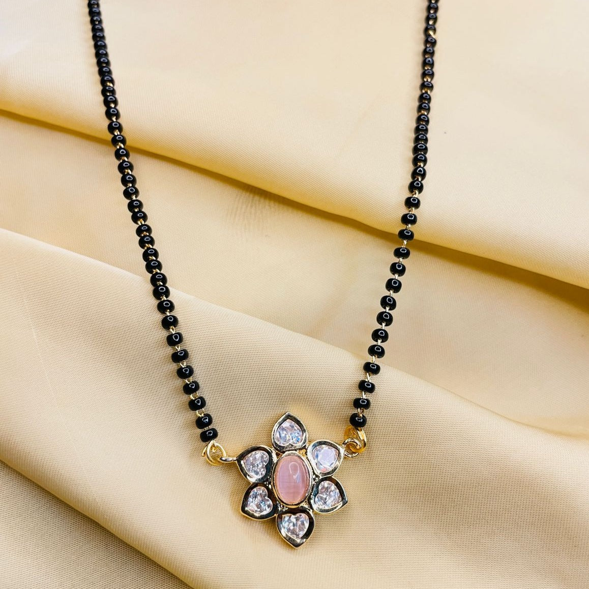 Charming Pink Flower Polki Mangalsutra - Abdesignsjewellery