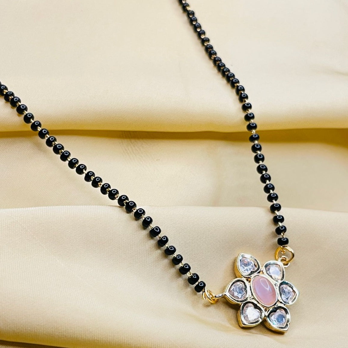 Charming Pink Flower Polki Mangalsutra - Abdesignsjewellery