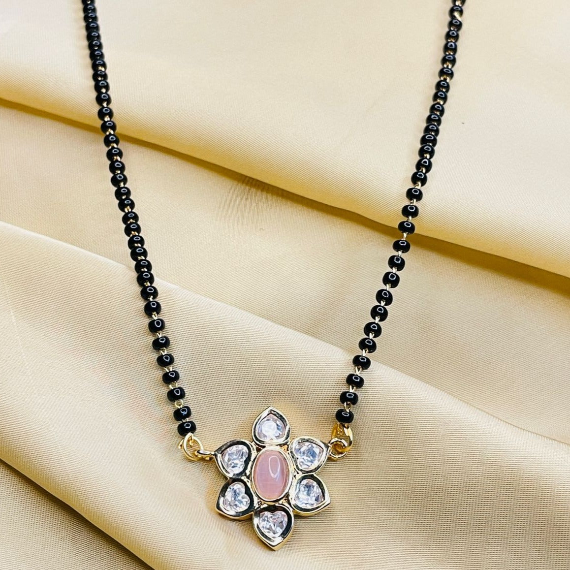 Charming Pink Flower Polki Mangalsutra - Abdesignsjewellery