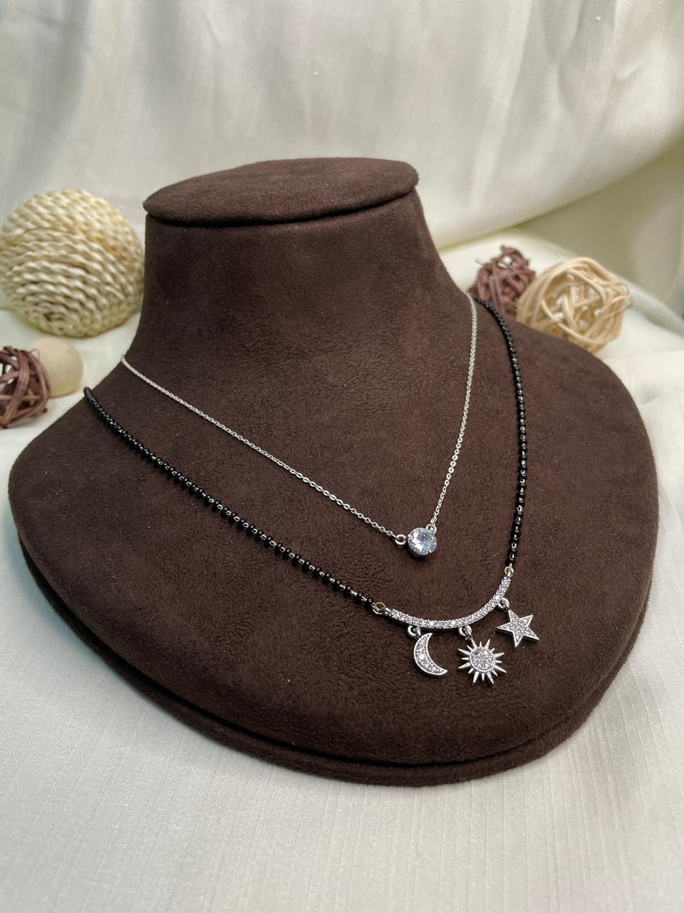 Galaxy Silver American Diamond Statement Mangalsutra - Abdesignsjewellery