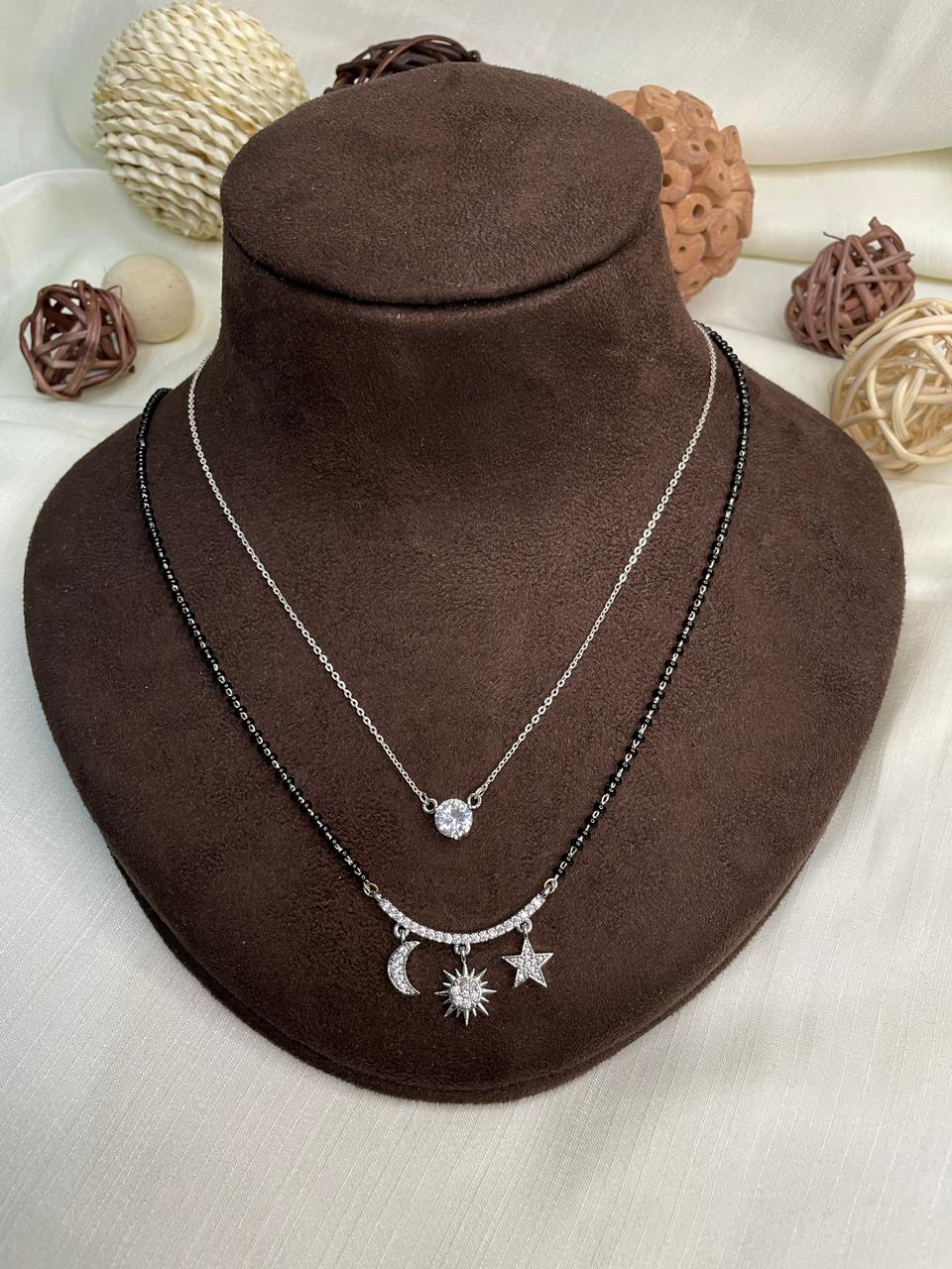 Galaxy Silver American Diamond Statement Mangalsutra - Abdesignsjewellery