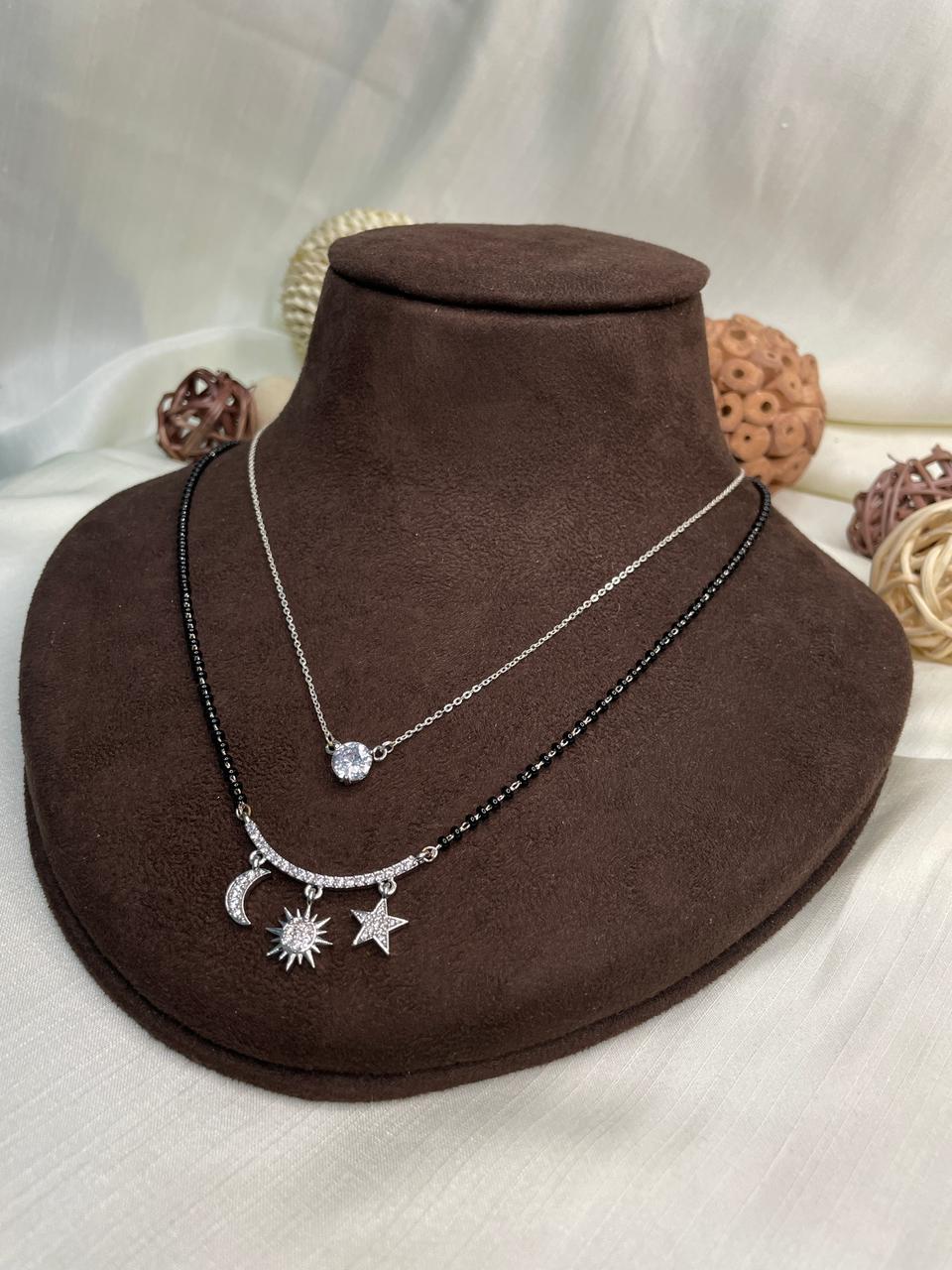 Galaxy Silver American Diamond Statement Mangalsutra - Abdesignsjewellery