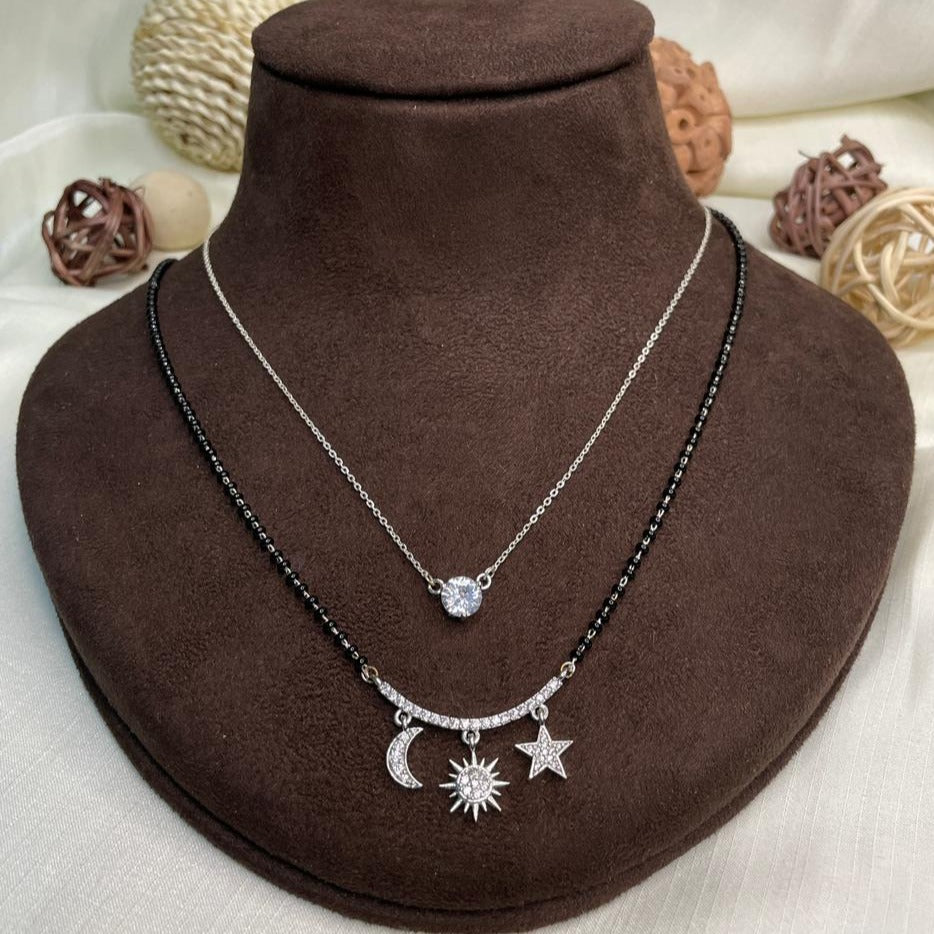 Galaxy Silver American Diamond Statement Mangalsutra - Abdesignsjewellery