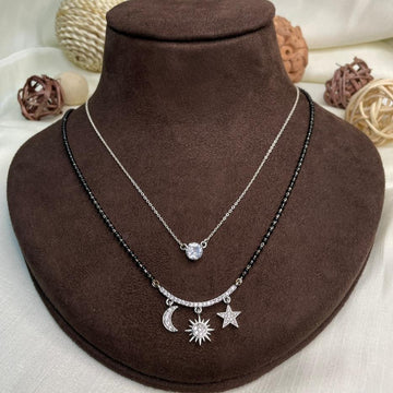 Galaxy Silver American Diamond Statement Mangalsutra - Abdesignsjewellery