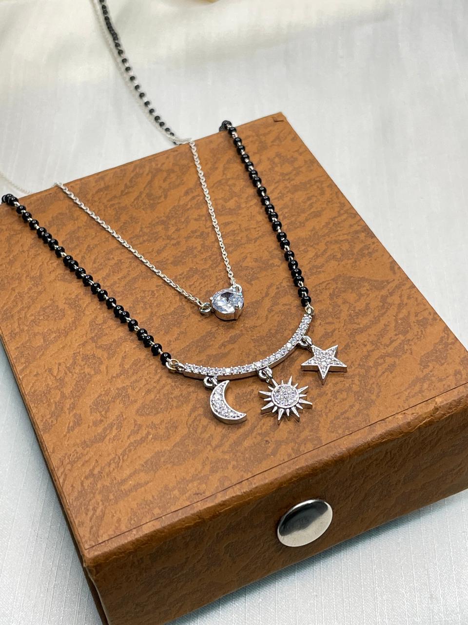 Galaxy Silver American Diamond Statement Mangalsutra - Abdesignsjewellery