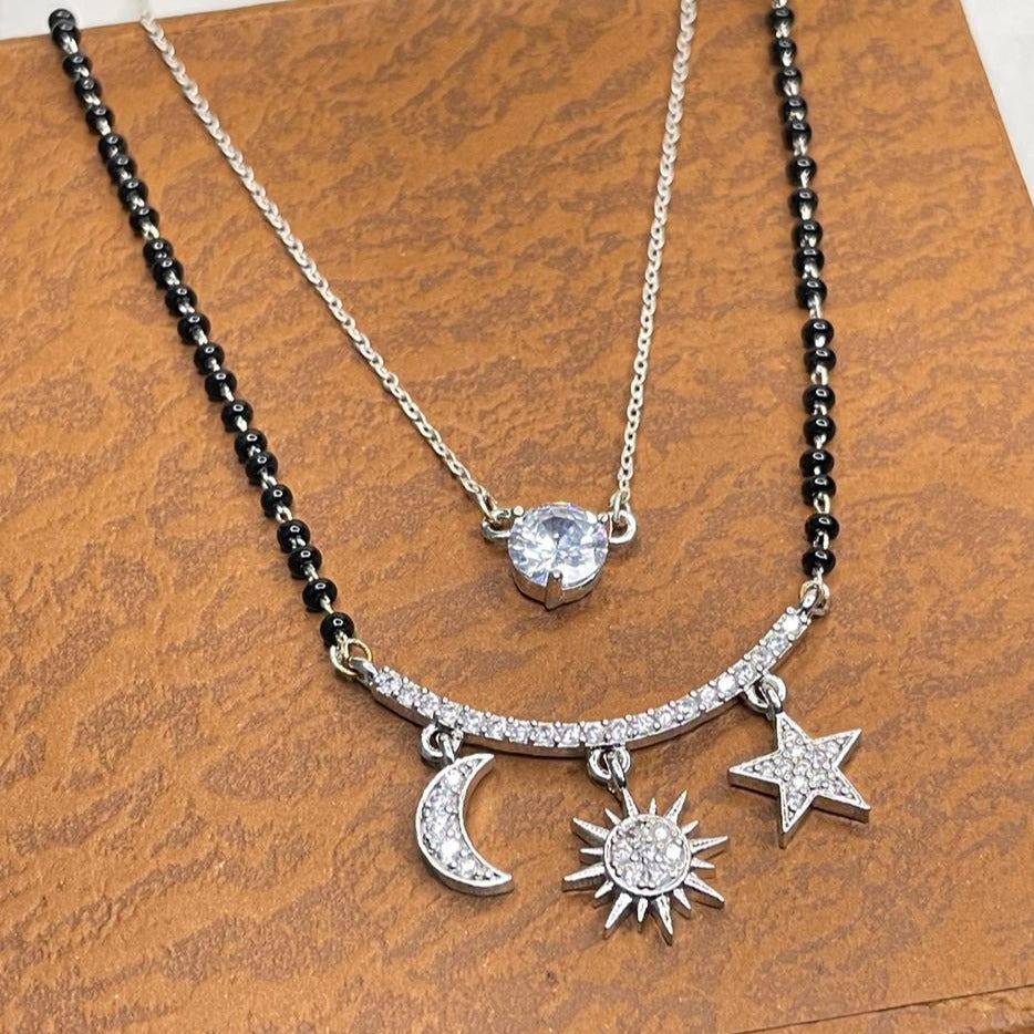 Galaxy Silver American Diamond Statement Mangalsutra - Abdesignsjewellery