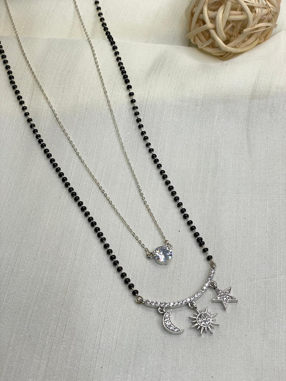 Galaxy Silver American Diamond Statement Mangalsutra - Abdesignsjewellery