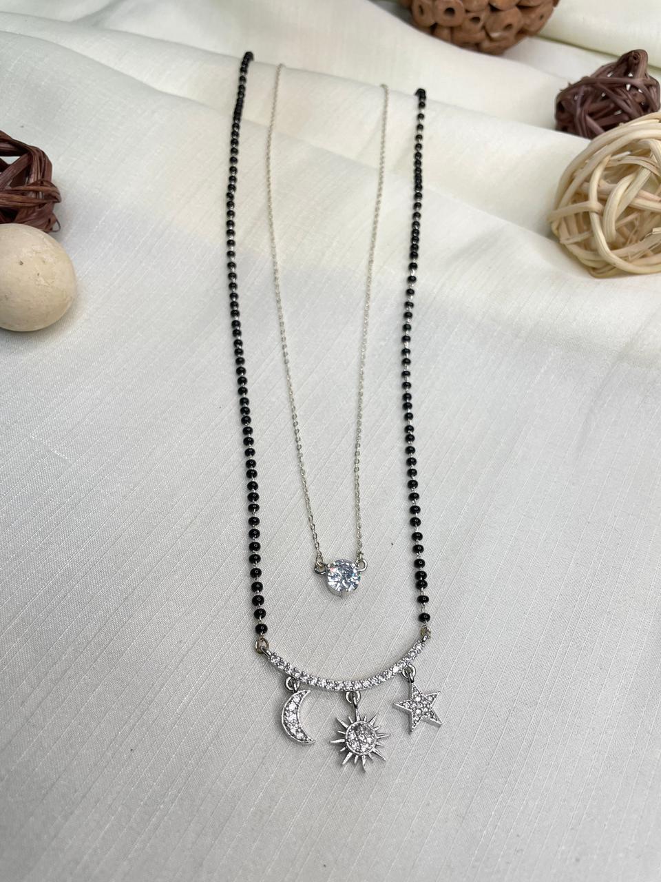 Galaxy Silver American Diamond Statement Mangalsutra - Abdesignsjewellery