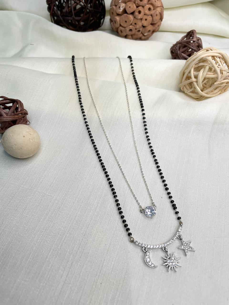 Galaxy Silver American Diamond Statement Mangalsutra - Abdesignsjewellery