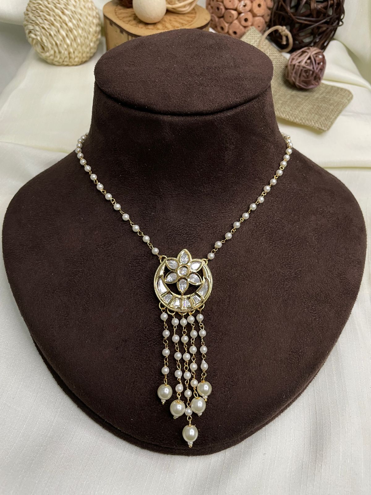 Gold Polki Kundan Pendent Set Necklace - Abdesignsjewellery