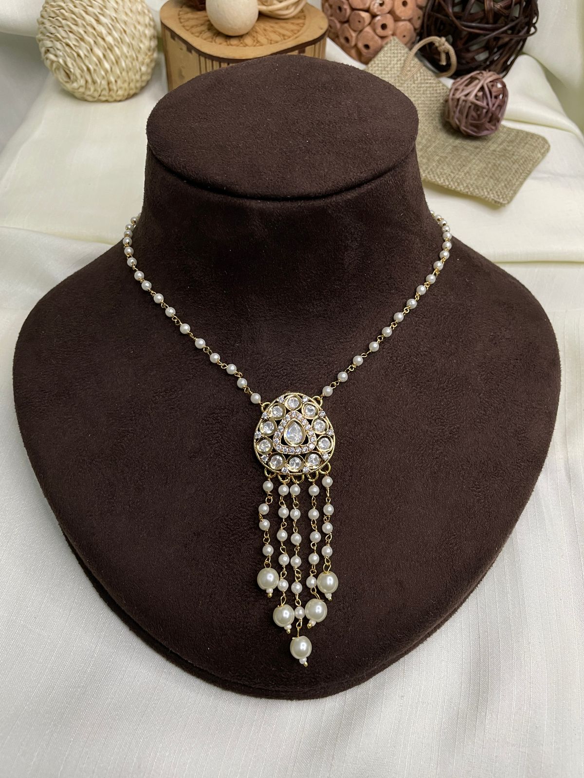 Uncut Moissanite Polki Kundan Pendent Set Necklace
