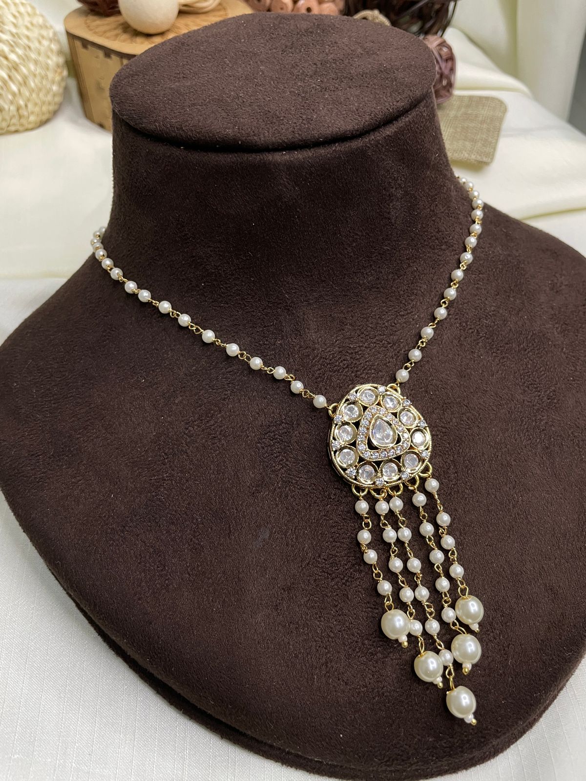 Uncut Moissanite Polki Kundan Pendent Set Necklace