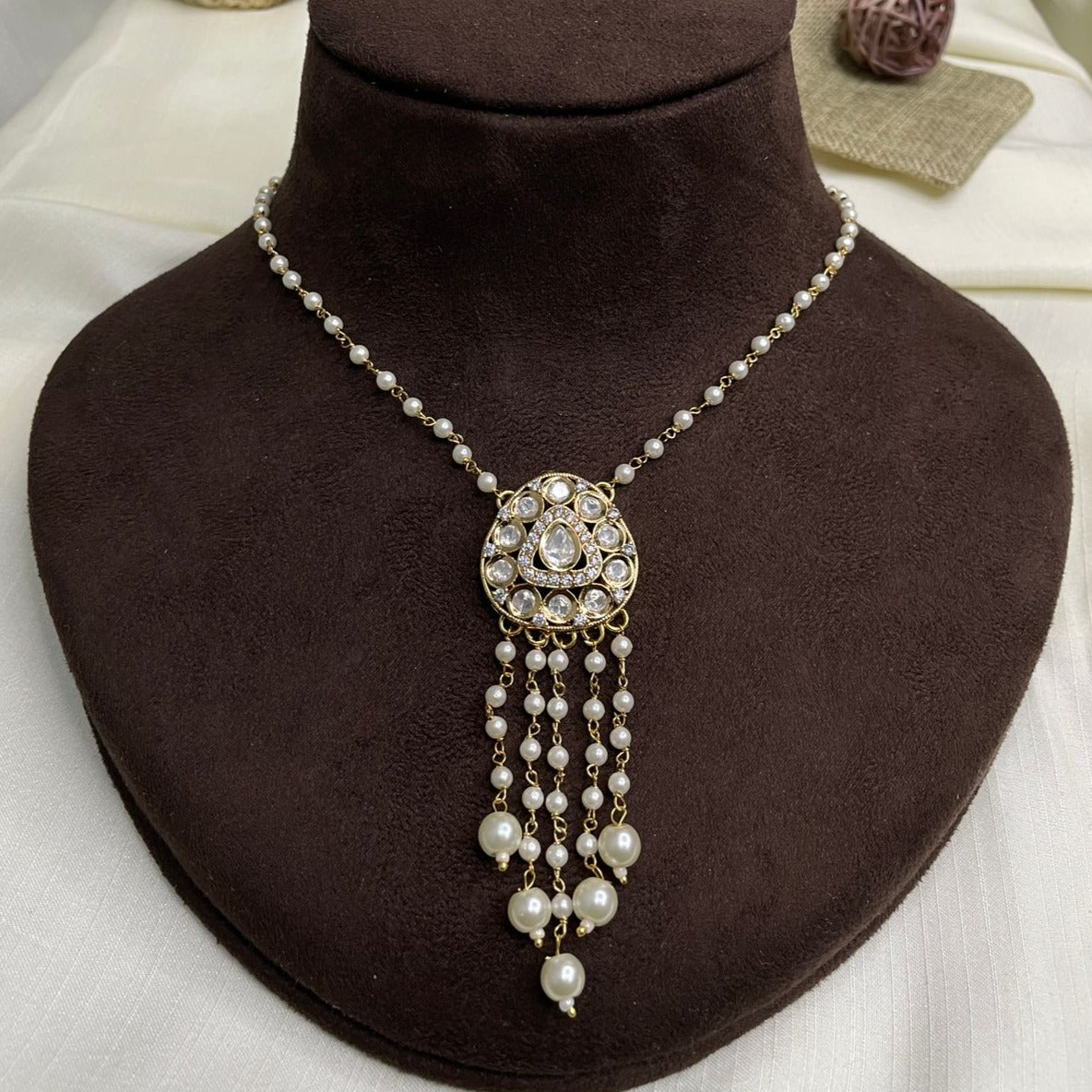 Uncut Moissanite Polki Kundan Pendent Set Necklace