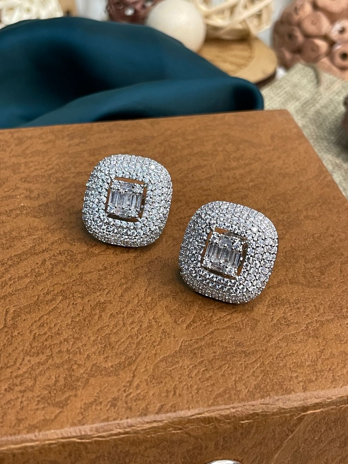 Square Pave Choki Diamond Stud Earring