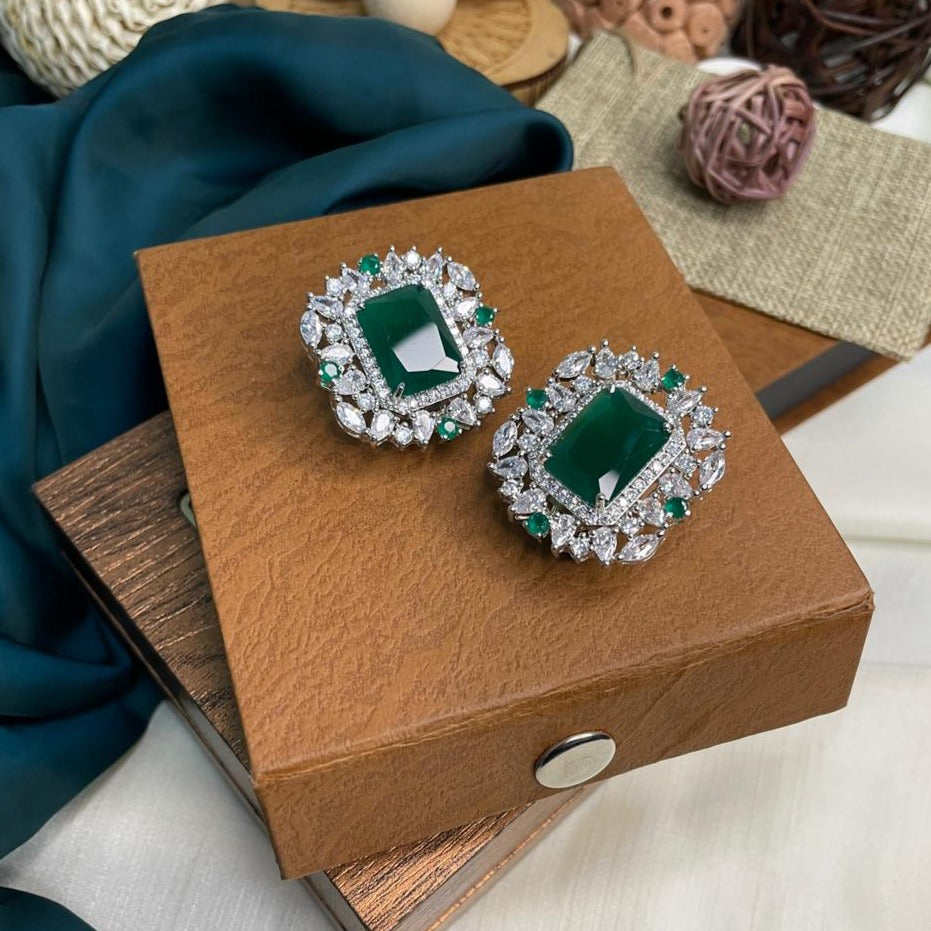 Emerald American Diamond Party Wear Stud Earring