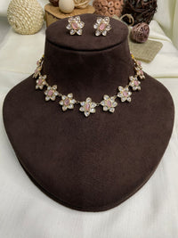 Thumbnail for Flat Jadau Polki Flower Kundan Choker Necklace