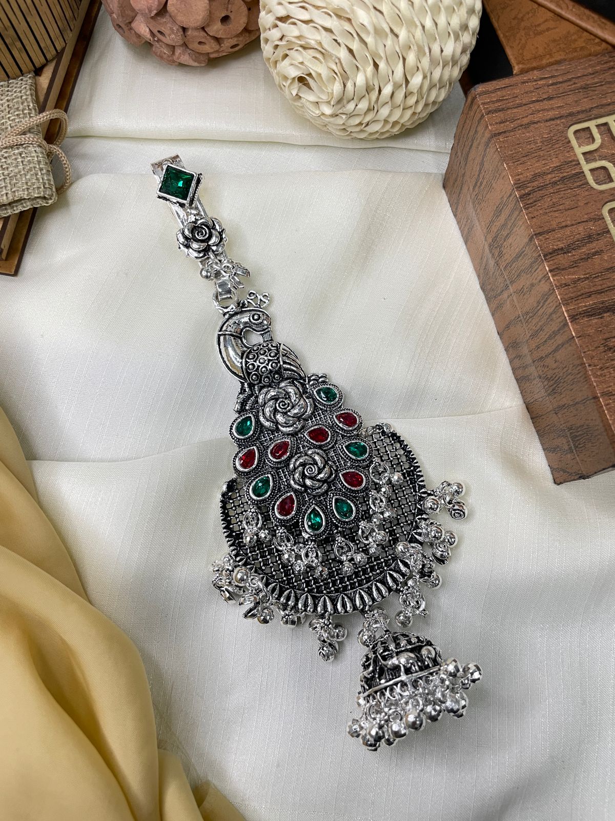 Silver Dazzling Long  Peacock Juda pin
