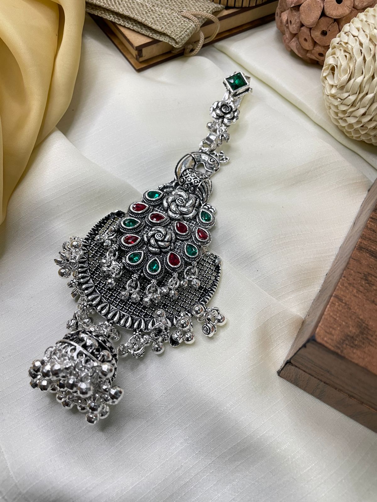 Silver Dazzling Long  Peacock Juda pin