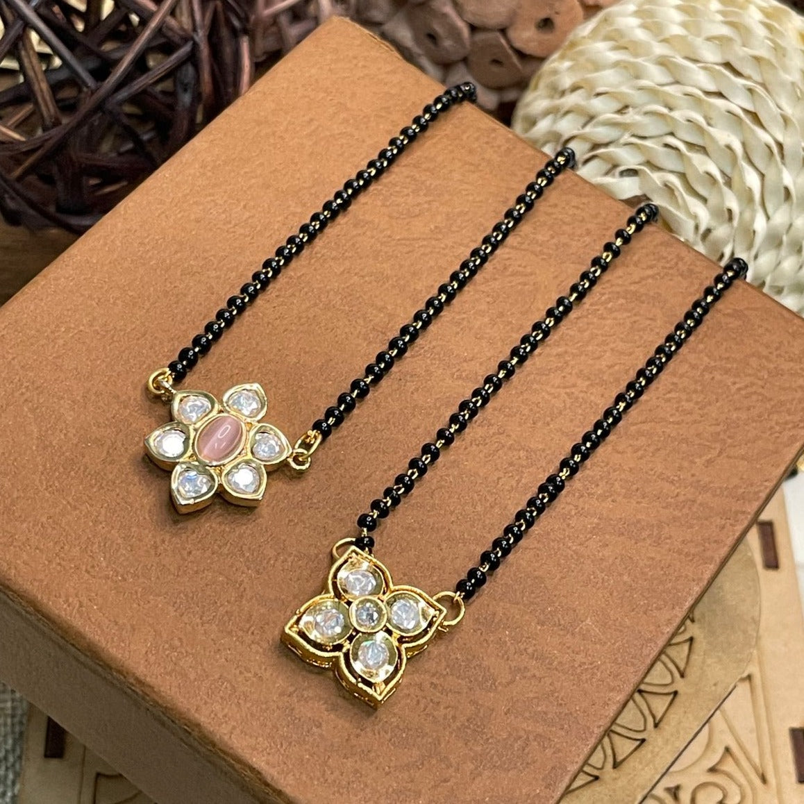 Dailywear Flower Polki Mangalsutra Combo - Abdesignsjewellery