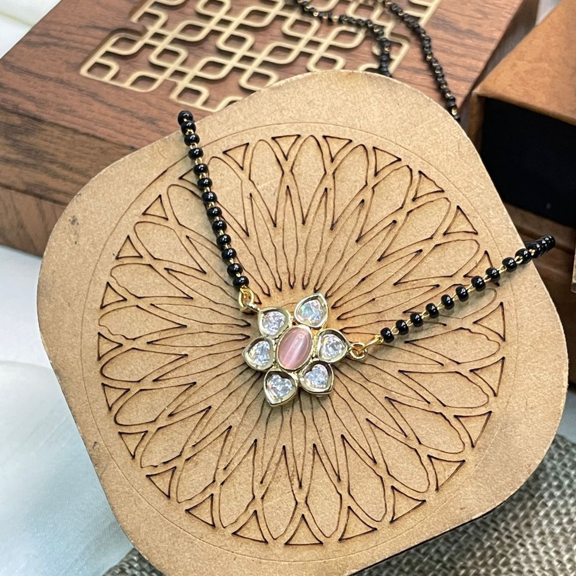 Charming Pink Flower Polki Mangalsutra - Abdesignsjewellery