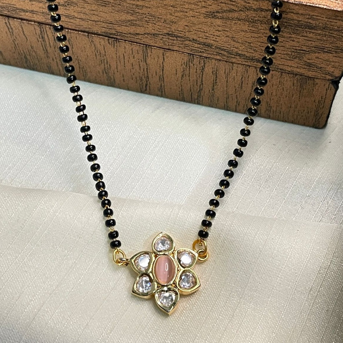 Charming Pink Flower Polki Mangalsutra - Abdesignsjewellery