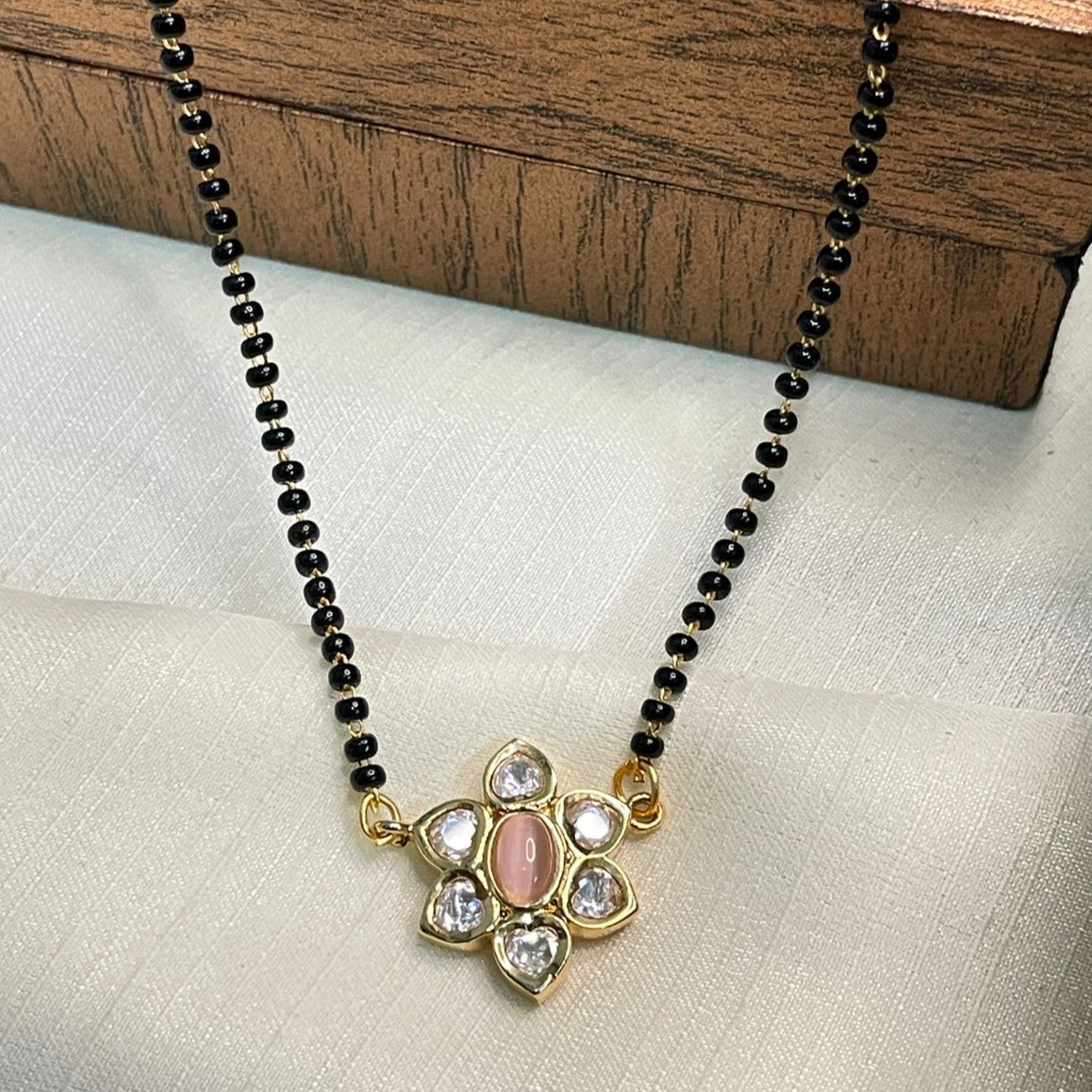 Charming Pink Flower Polki Mangalsutra - Abdesignsjewellery