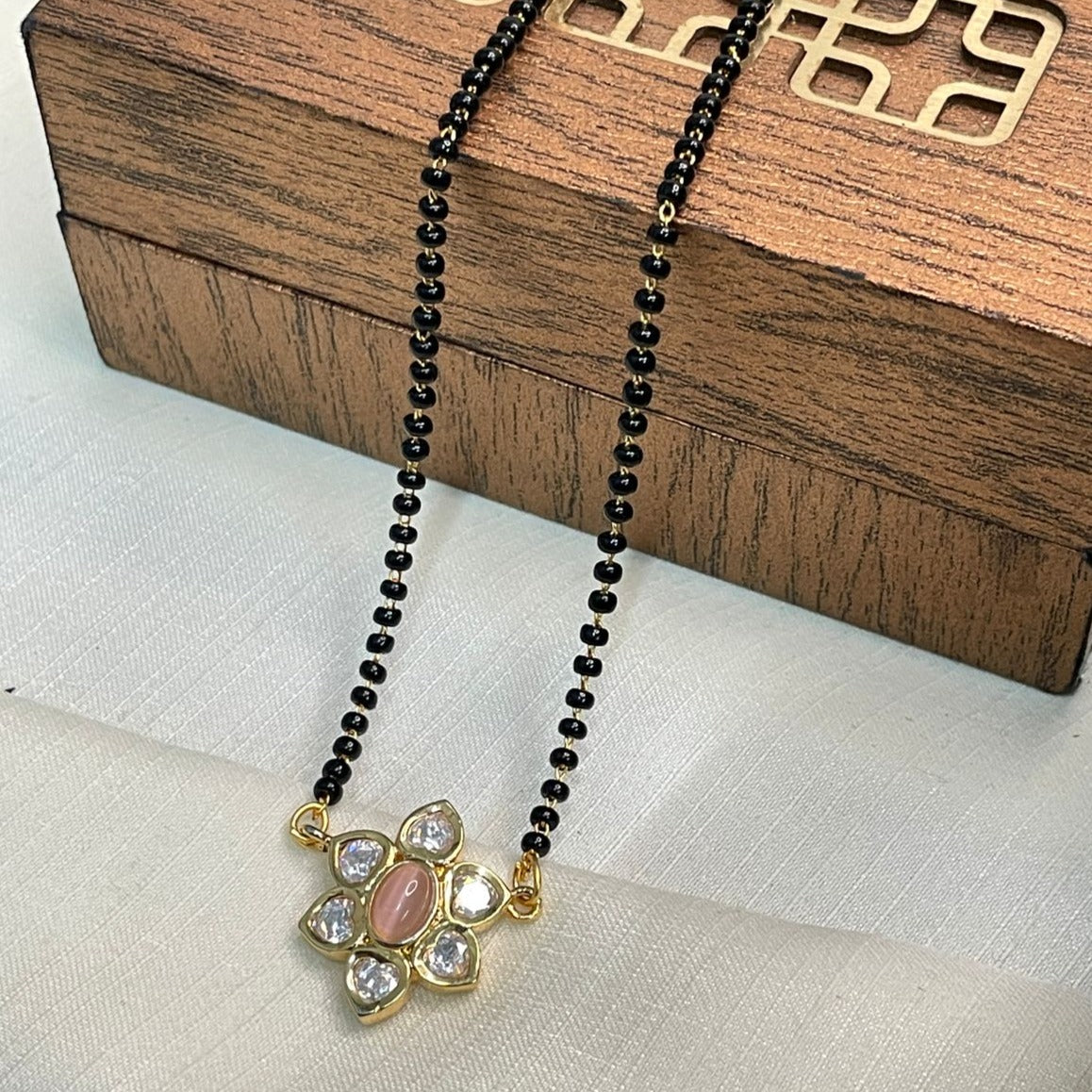 Charming Pink Flower Polki Mangalsutra - Abdesignsjewellery