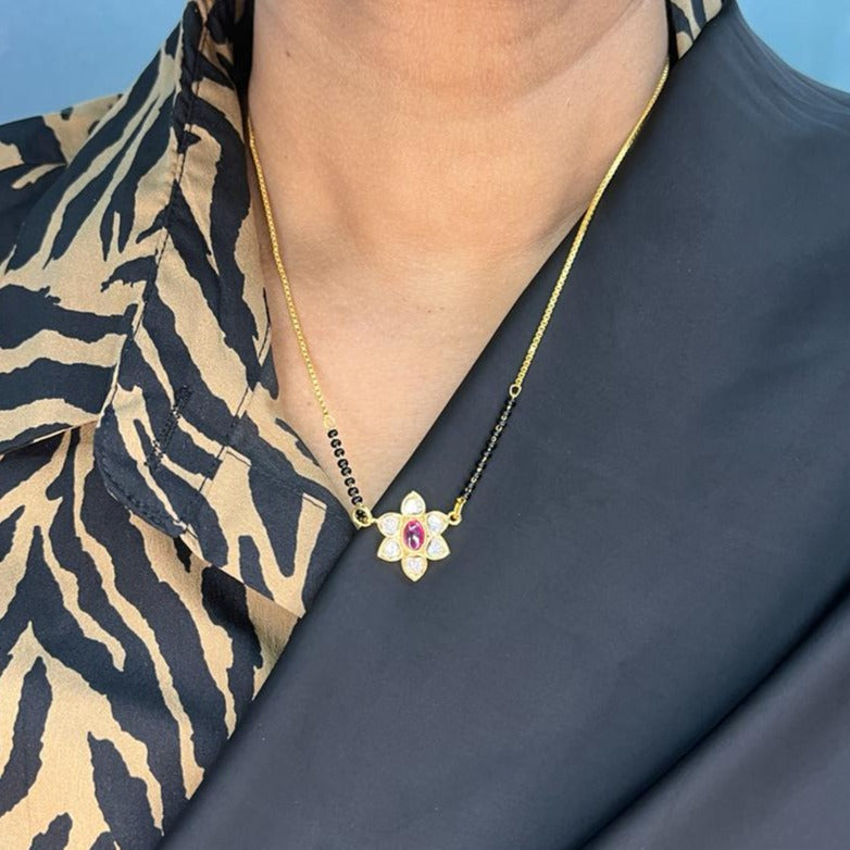 High Quality Unique Pink Flower Polki Mangalsutra