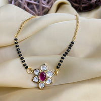 Thumbnail for High Quality Unique Pink Flower Polki Mangalsutra