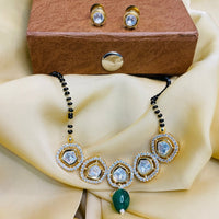 Thumbnail for Ornate Gold Polki Green Emerald Mangalsutra