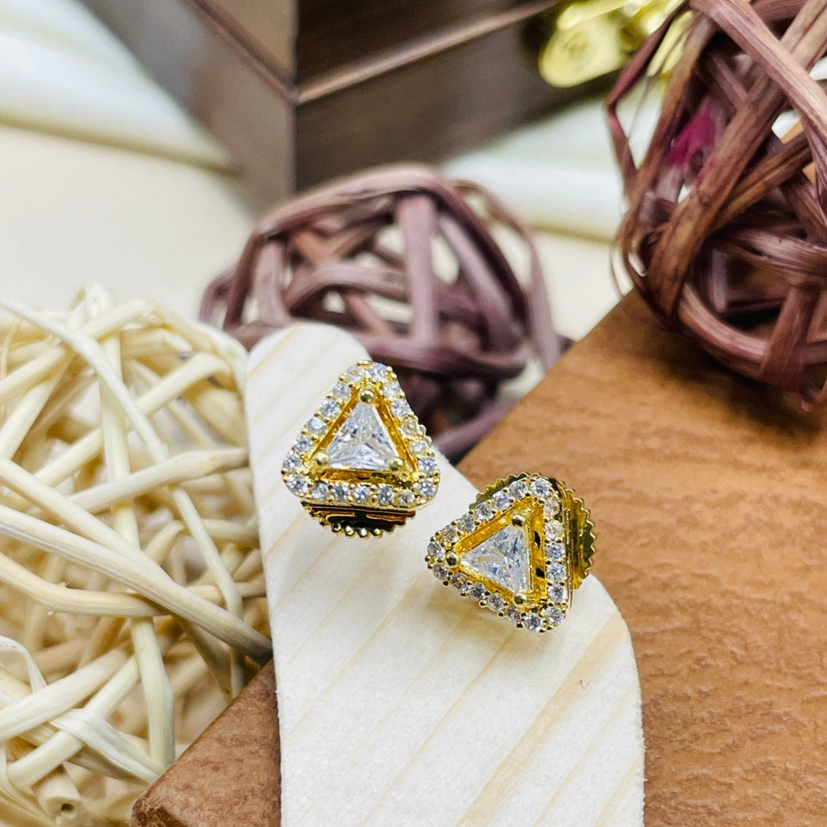 Sterling Emerald CZ Triangle Studs - earrings by Abdesigns Jewellery