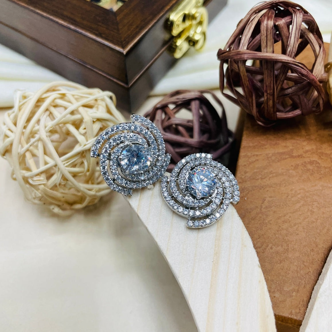 High Quality Curlicue Silver Cz Earring - earrings by Abdesigns Jewellery