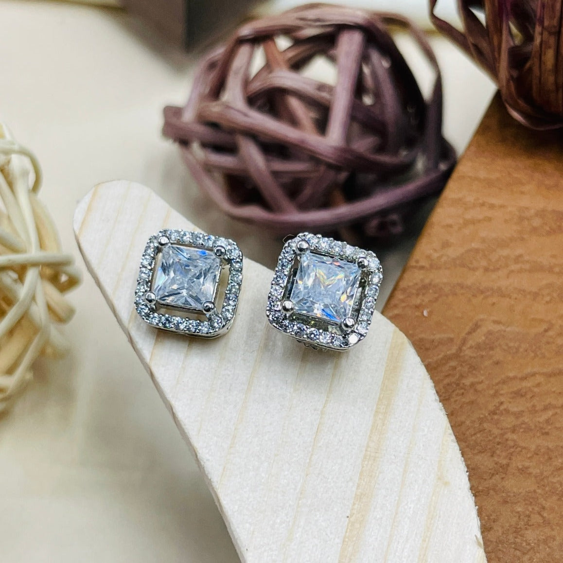 High Quality Tiny Square Cz Earring