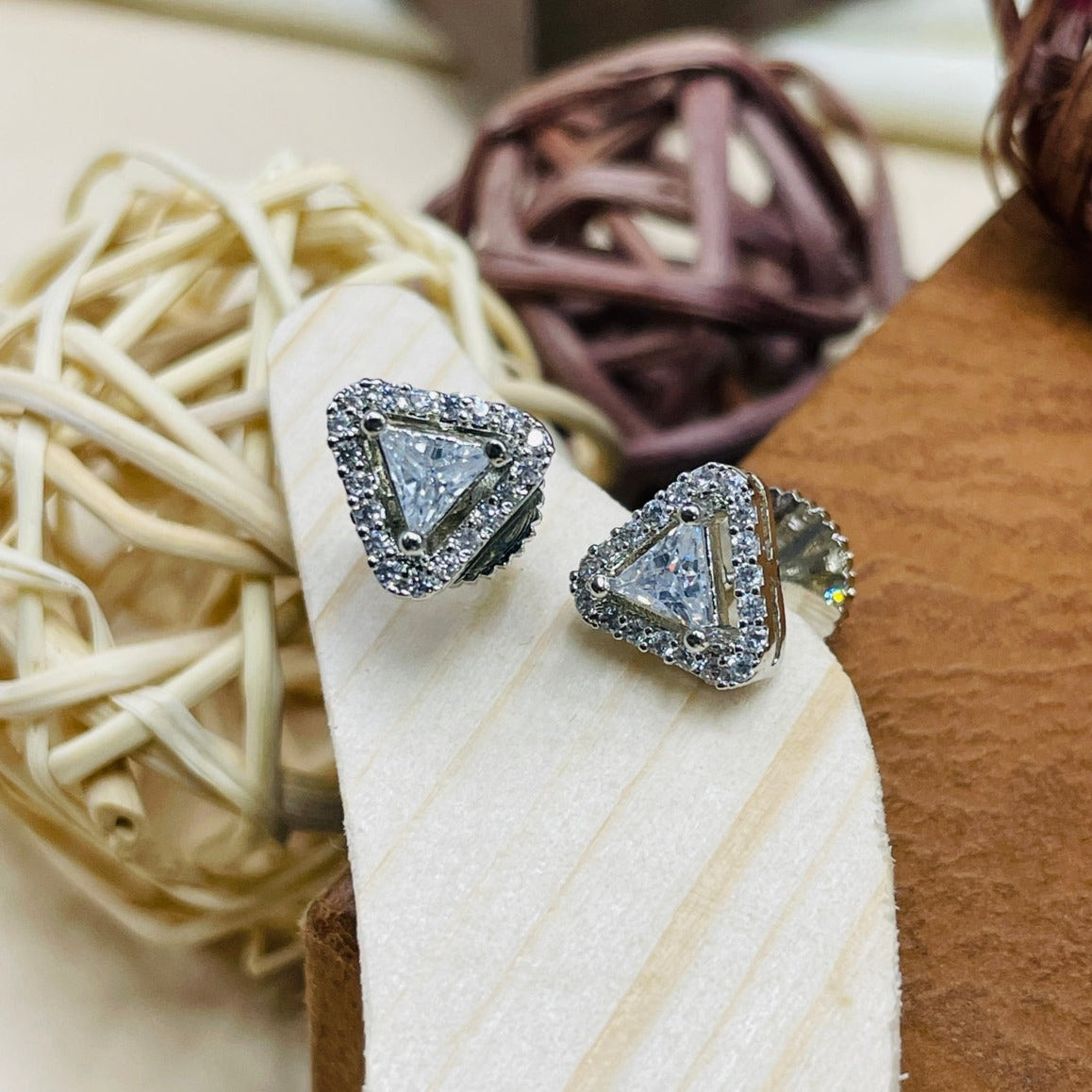 Sterling Emerald CZ Triangle Studs - earrings by Abdesigns Jewellery