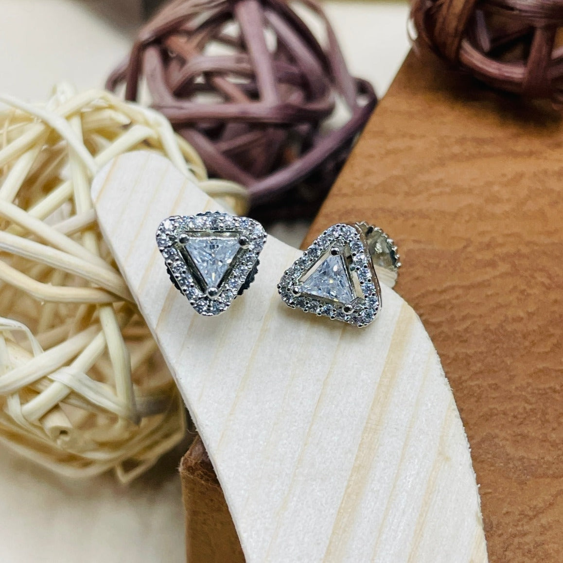 Sterling Emerald CZ Triangle Studs - earrings by Abdesigns Jewellery