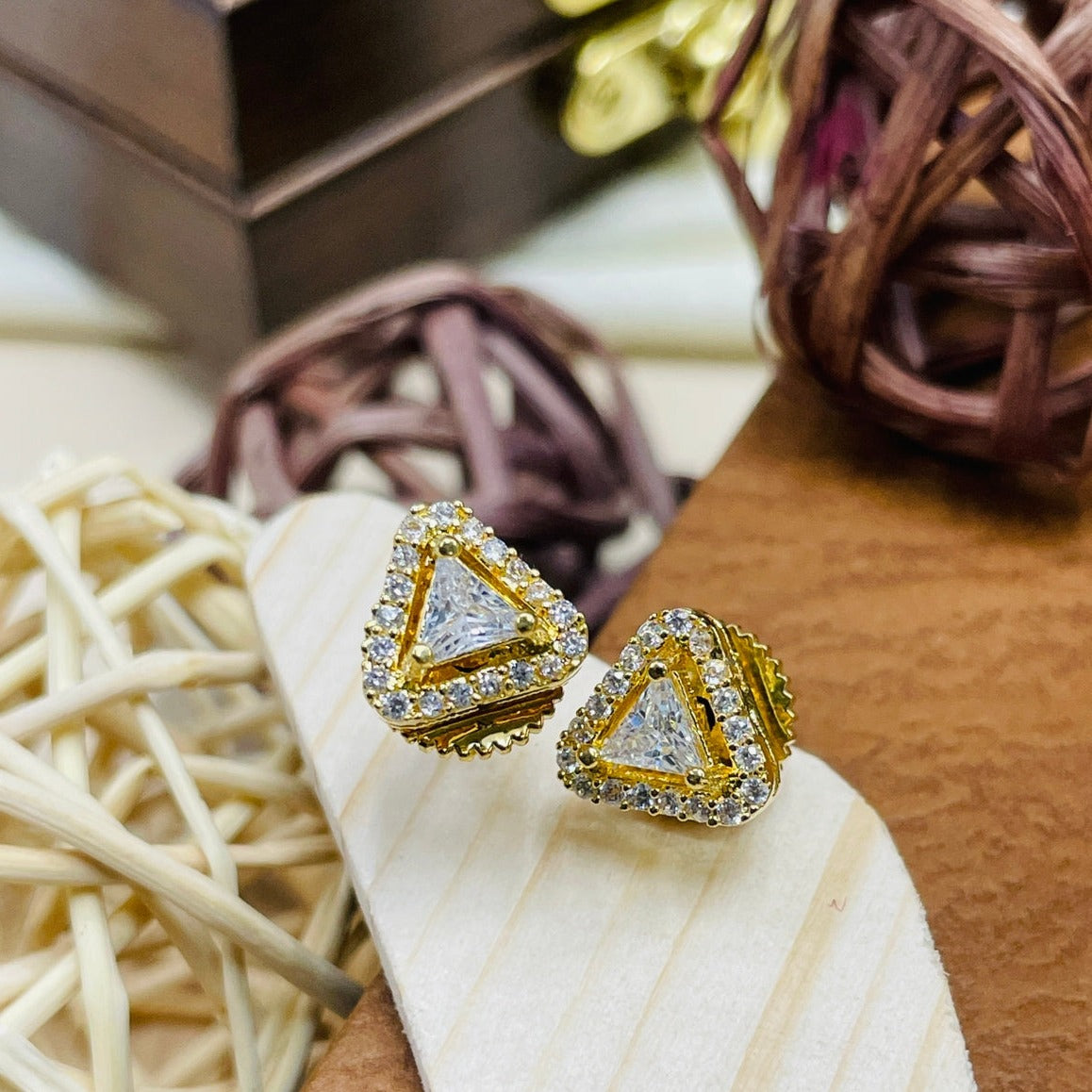 Sterling Emerald CZ Triangle Studs - earrings by Abdesigns Jewellery