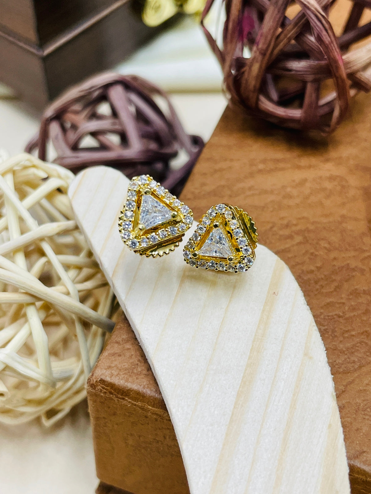 Sterling Emerald CZ Triangle Studs - earrings by Abdesigns Jewellery