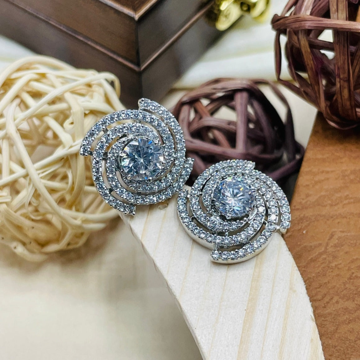 High Quality Curlicue Silver Cz Earring - earrings by Abdesigns Jewellery