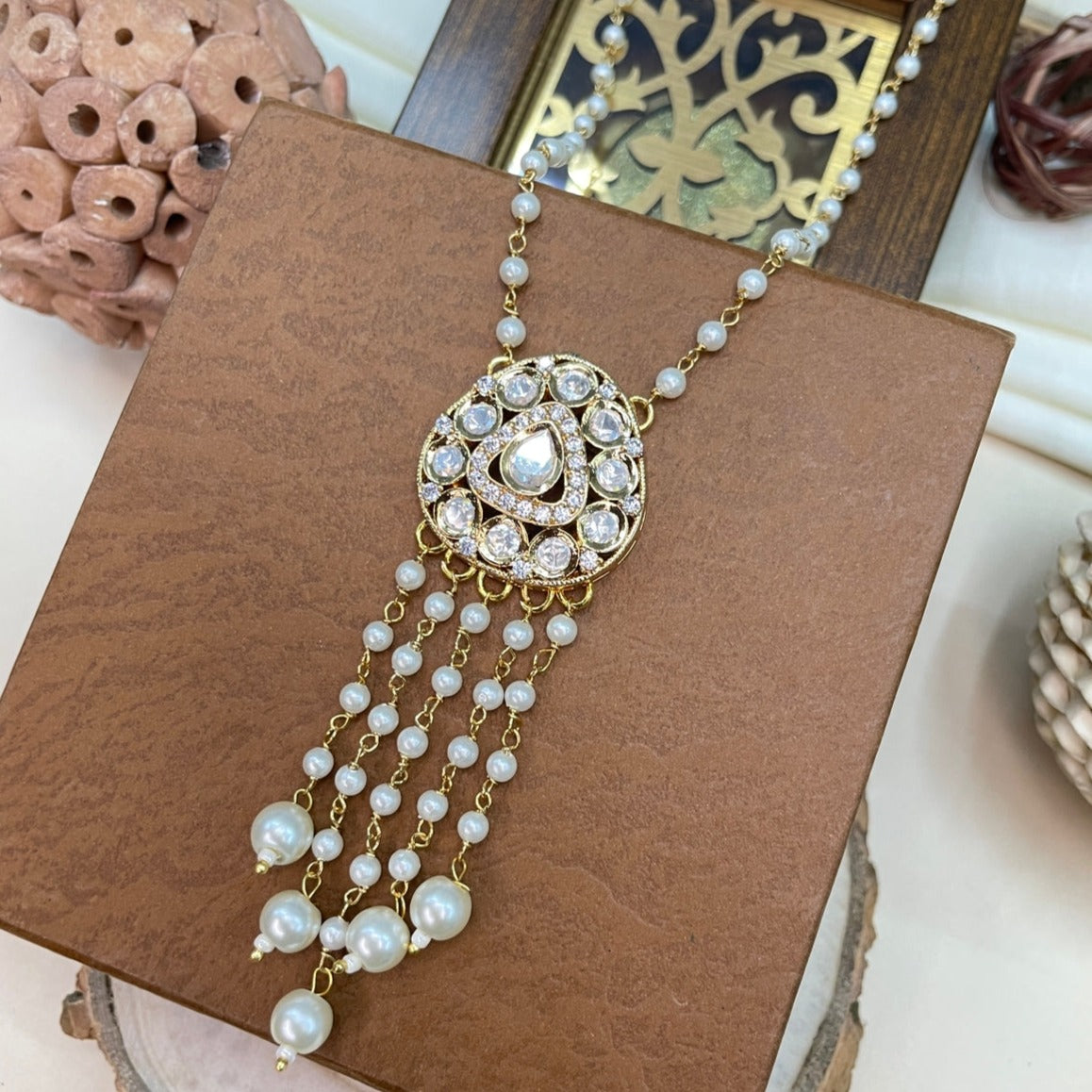 Uncut Moissanite Polki Kundan Pendent Set Necklace