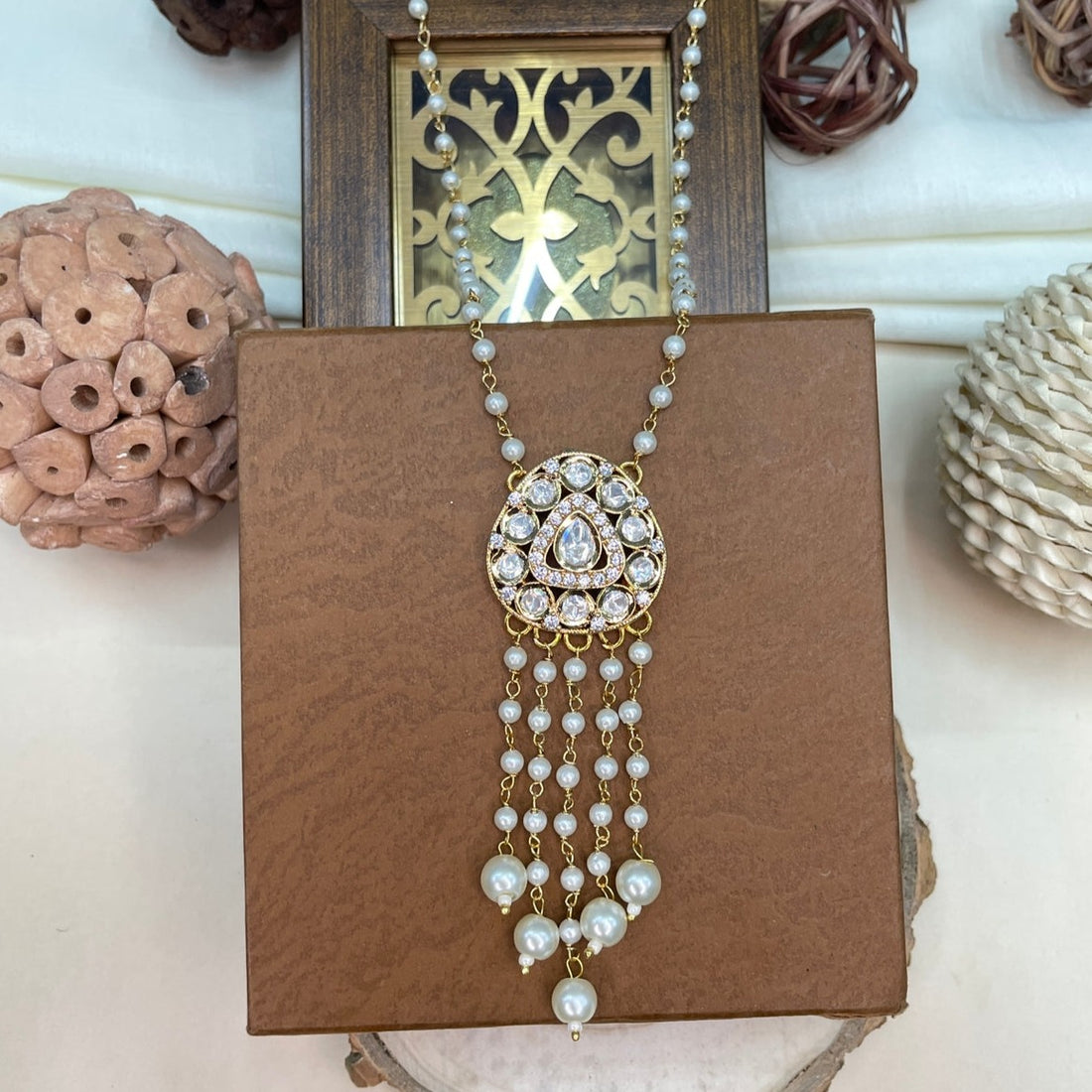 Uncut Moissanite Polki Kundan Pendent Set Necklace