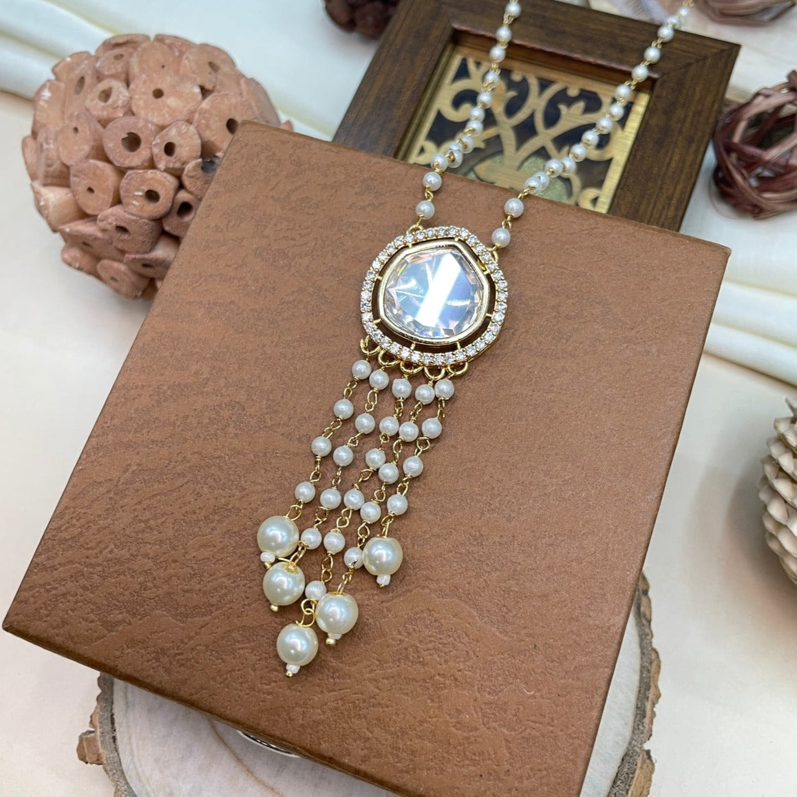 Single Uncut Polki Kundan Pendent Set Necklace