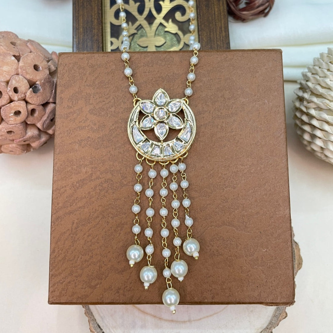 Gold Polki Kundan Pendent Set Necklace - Abdesignsjewellery
