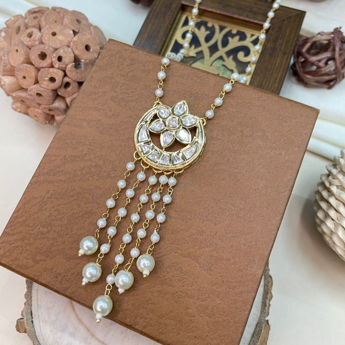 Gold Polki Kundan Pendent Set Necklace - Abdesignsjewellery