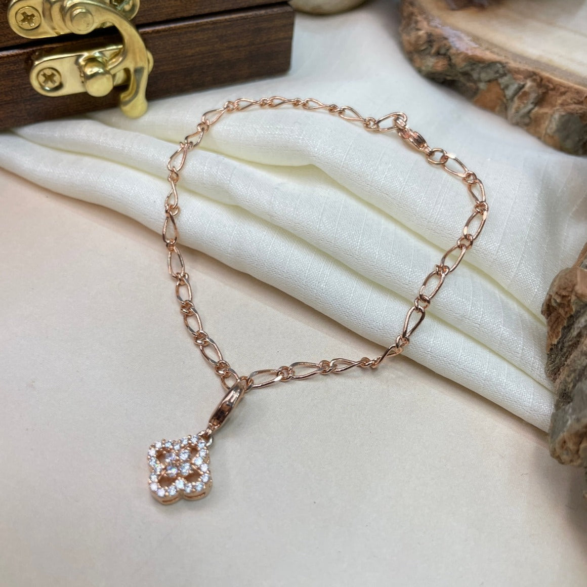 Rose Gold Unique Shape Charm Hand Bracelet