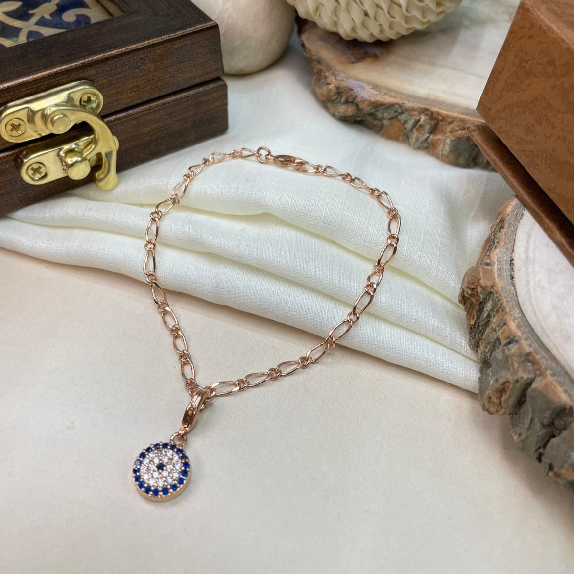 High Quality Rose Gold Evil Eye Charm Hand Bracelet