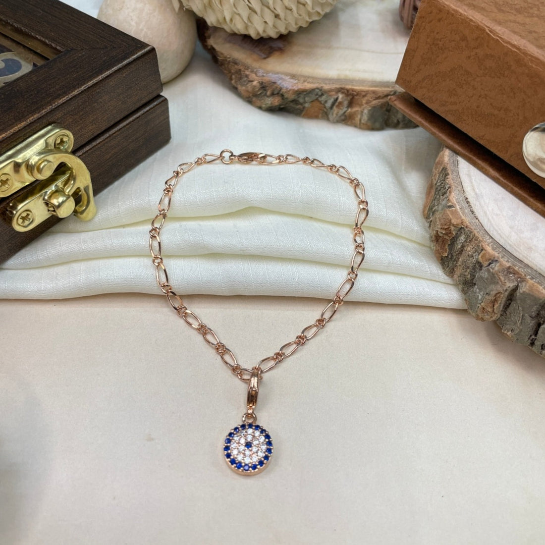 High Quality Rose Gold Evil Eye Charm Hand Bracelet