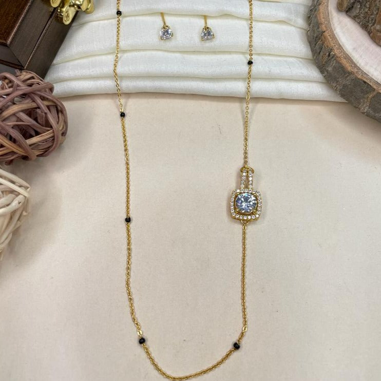 Beautiful Gold Plated Solitaire Diamond Mangalsutra - Abdesignsjewellery