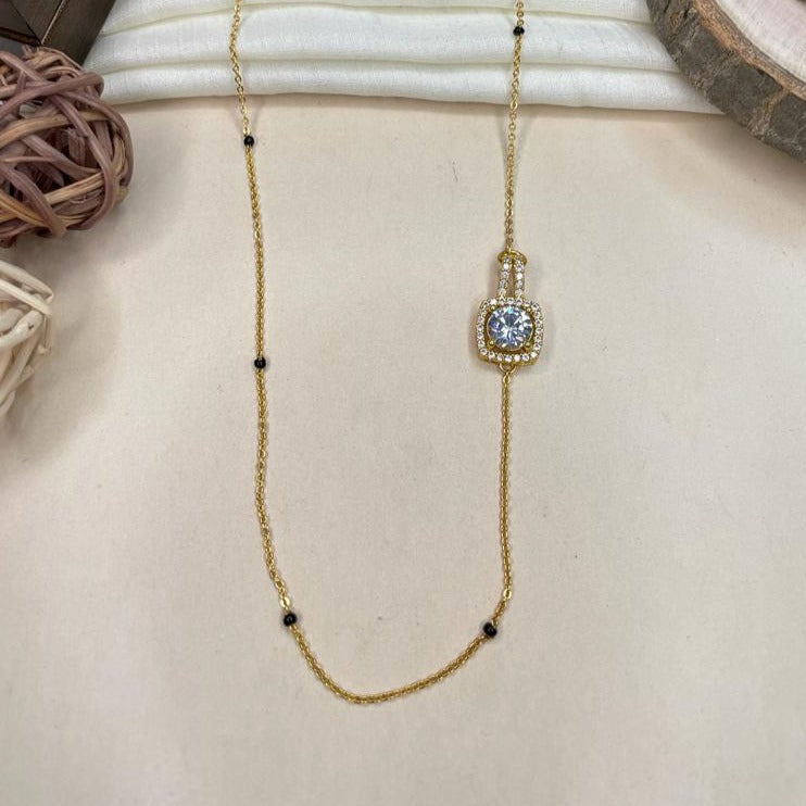 Beautiful Gold Plated Solitaire Diamond Mangalsutra - Abdesignsjewellery